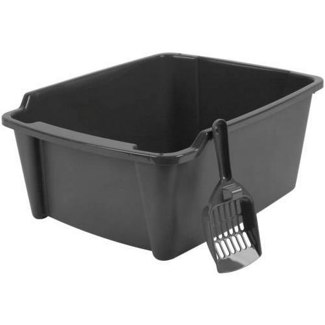 IRIS USA High Sided Open Cat Litter Box With Scoop, Dark Gray