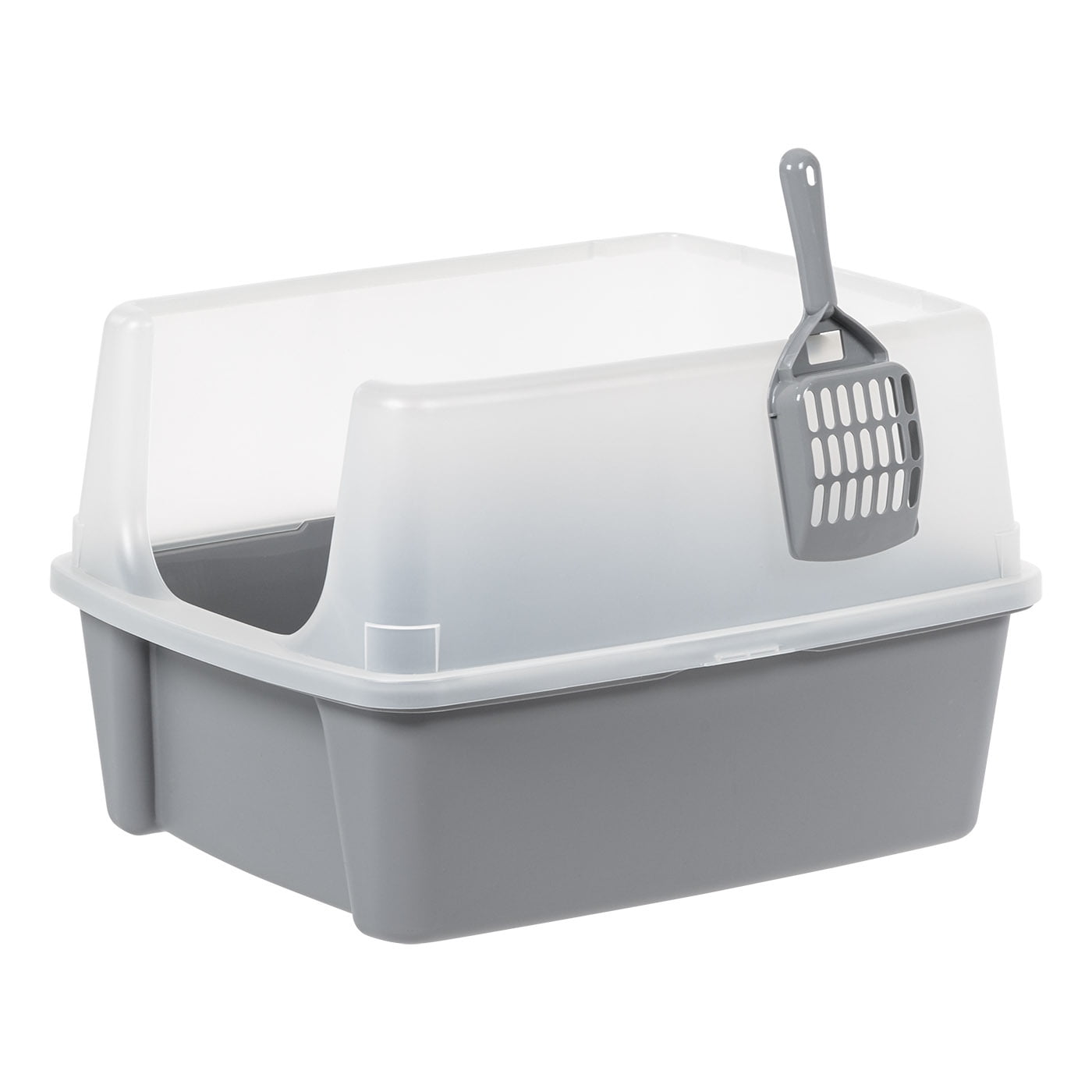 Gray Plastic Enclosed Cat Litter Box with Scoop