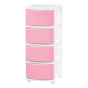 IRIS USA, Inc. 4 Slim Drawer Storage, Organizer Unit for Bedroom, Closet, Kitchen, Bathroom, Laundry Room, Dorm, White Frame with Matte Soft-Pink Front Panels, Set of 1