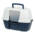 thumbnail image 1 of IRIS Large Corner Cat Litter Box with Lid | Enclosed Design, Handle & Buckles, Navy/White, 1 of 7
