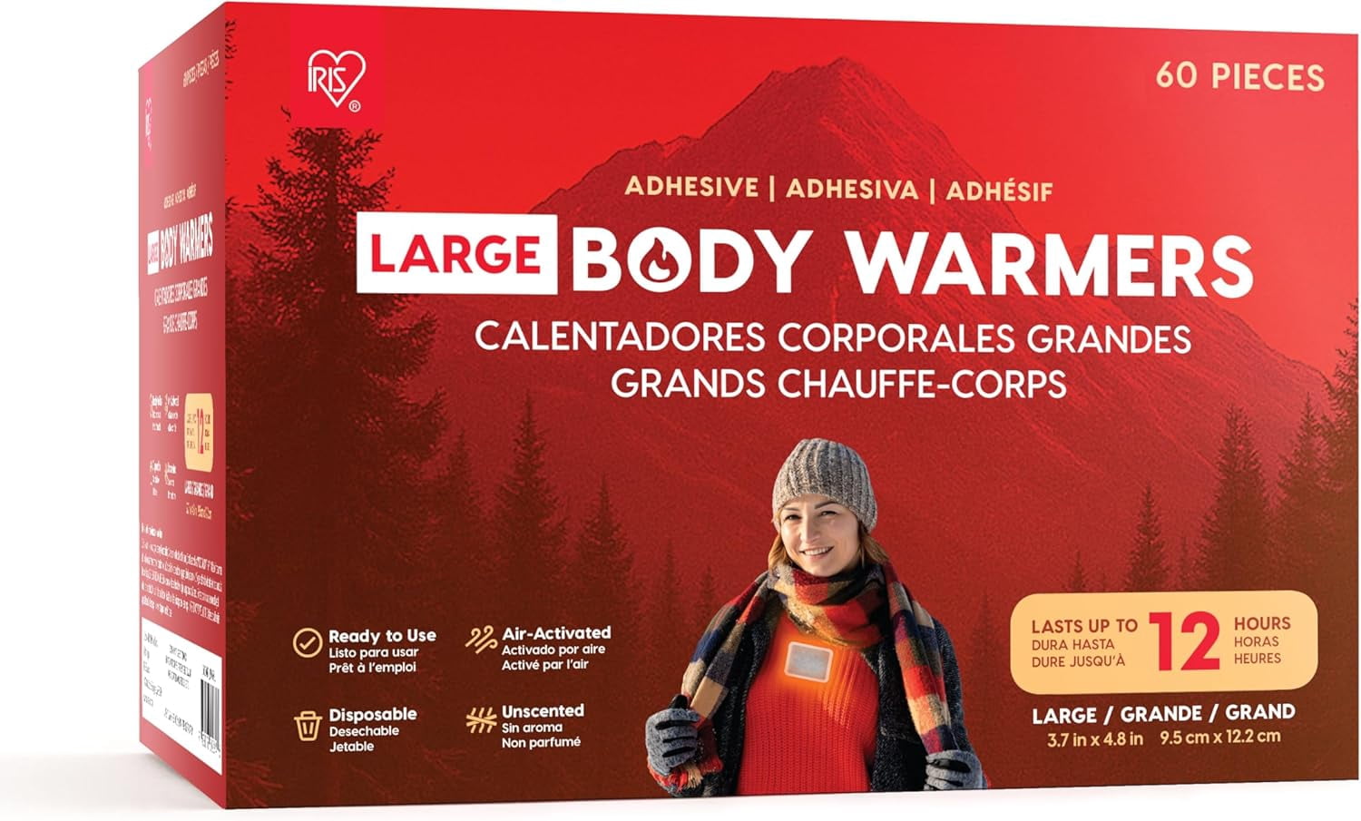 IRIS Large Hand Warmers Adhesive 12-Hour Heat Packs, 60Pk