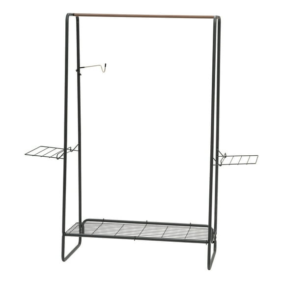 IRIS USA Clothes Rack with 3 Metal Shelves, Freestanding Clothing Racks for Hanging Clothes, Easy to Assemble, Metal Sturdy Garment and Accessories Rack, Small Space Storage Solution, Black