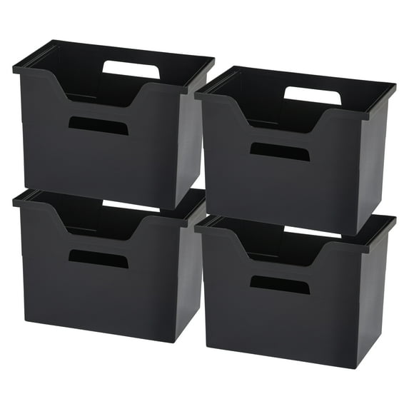 IRIS USA Large Portable Desktop File Box with Open Lid, 4 Pack, Side Handles, Hanging File Folders, Tabs & Inserts, Letter Size, Magazines, Newspapers, Mail, Books, Notebooks, Black