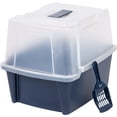 thumbnail image 1 of Open Box IRIS USA Large Split-Hood Cat Litter Box with Scoop and Grate, Blue, 1 of 6