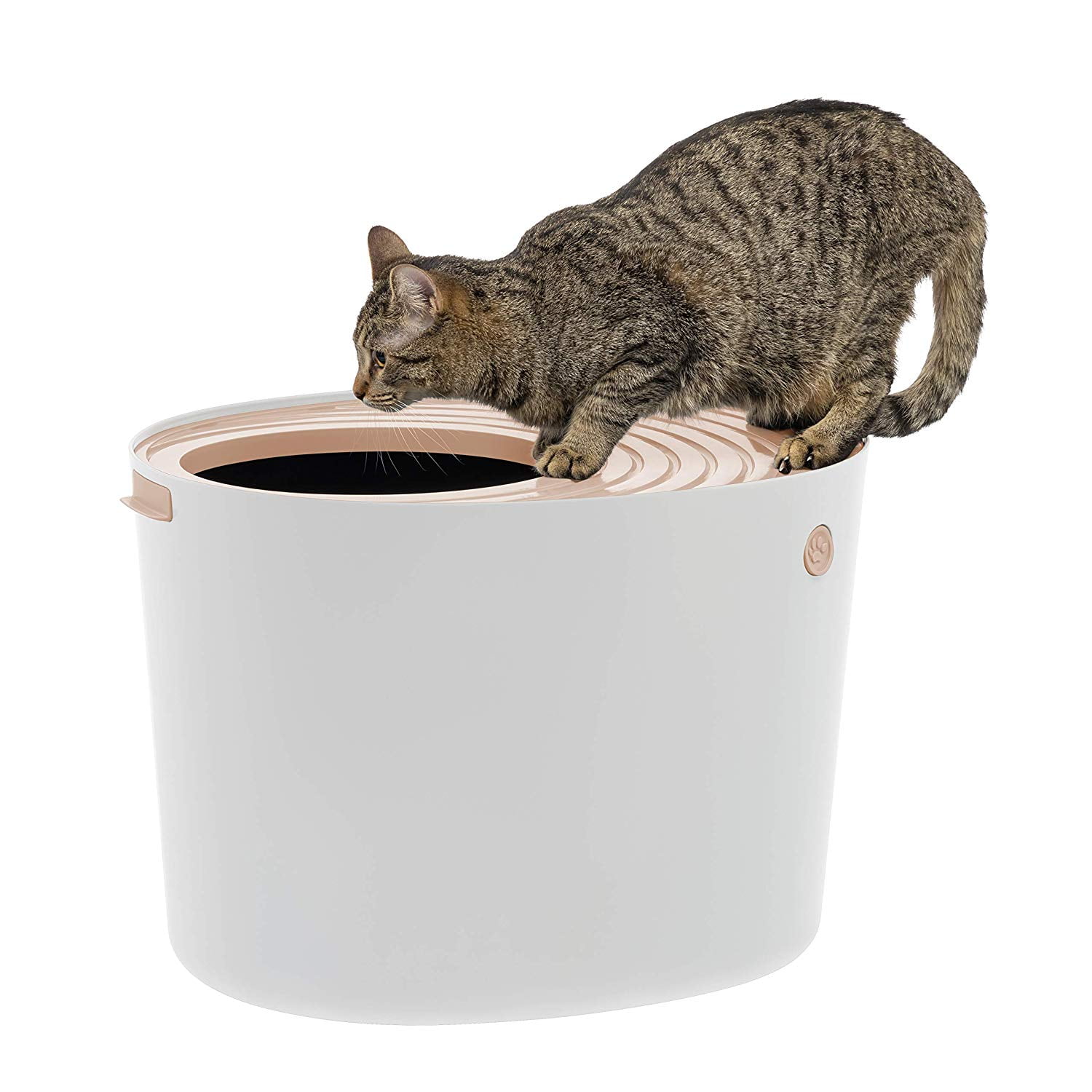 Large White and Beige Top Entry Cat Litter Box with Scoop