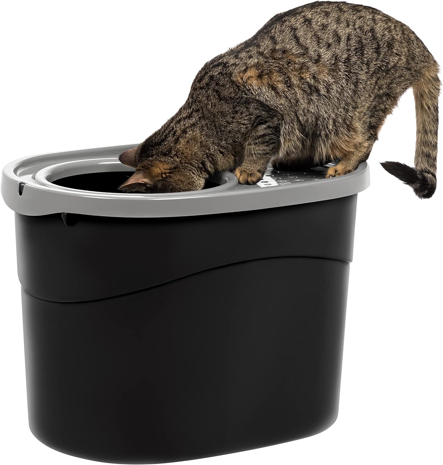 Large Black and Gray Top Entry Cat Litter Box with Scoop