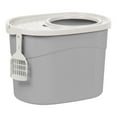 thumbnail image 1 of IRIS USA Oval Top Entry Cat Litter Box with Litter Catching Lid, Privacy Walls and Scoop, Gray/White, 1 of 5