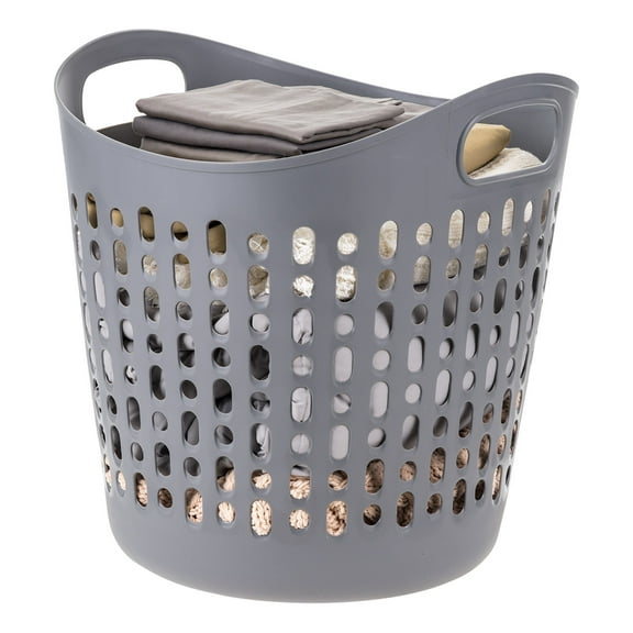 IRIS 3Pack Laundry Basket 40L Durable and Flexible, Portable Round Bin, 1.15 Bushel Hamper for Storage with Ventilation Holes for Closet Dorm, Gray