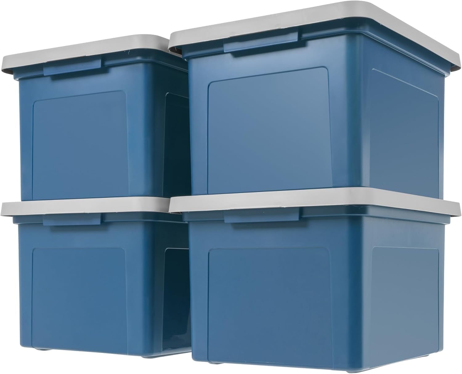 Navy and Gray Stackable Plastic File Boxes with Latching Lids, 4 Pack