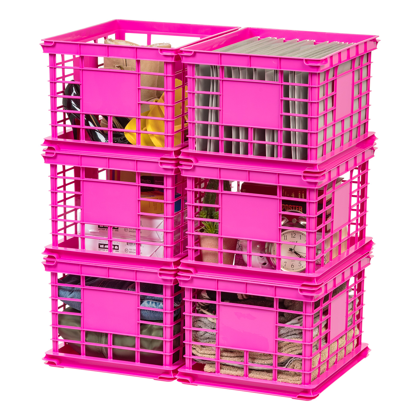 IRIS USA Letter and Legal Size File Crate, MultiPurpose Bin, 6 Pack