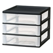IRIS Medium 3-Drawer Stacking Desktop Organizer, 1 Pack, Plastic Drawer Storage Container for Stationery Art Craft Supplies Kitchen Office Garage and Small Business Organization, Black