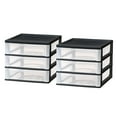 thumbnail image 1 of IRIS USA Medium 3-Drawer Stacking Desktop Organizer, 2 Pack, Plastic Drawer Storage Container for Stationery Art Craft Supplies Kitchen Office, Black, 1 of 7