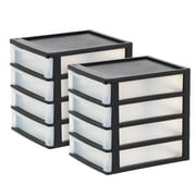 IRIS Medium 4-Drawer Compact Desktop Organizer, Stacking Desktop Unit, Black-Clear, Set of 2