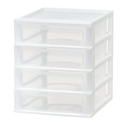 IRIS Medium 4-Drawer Compact Desktop Organizer, Stacking Desktop Unit, White-Clear, Single