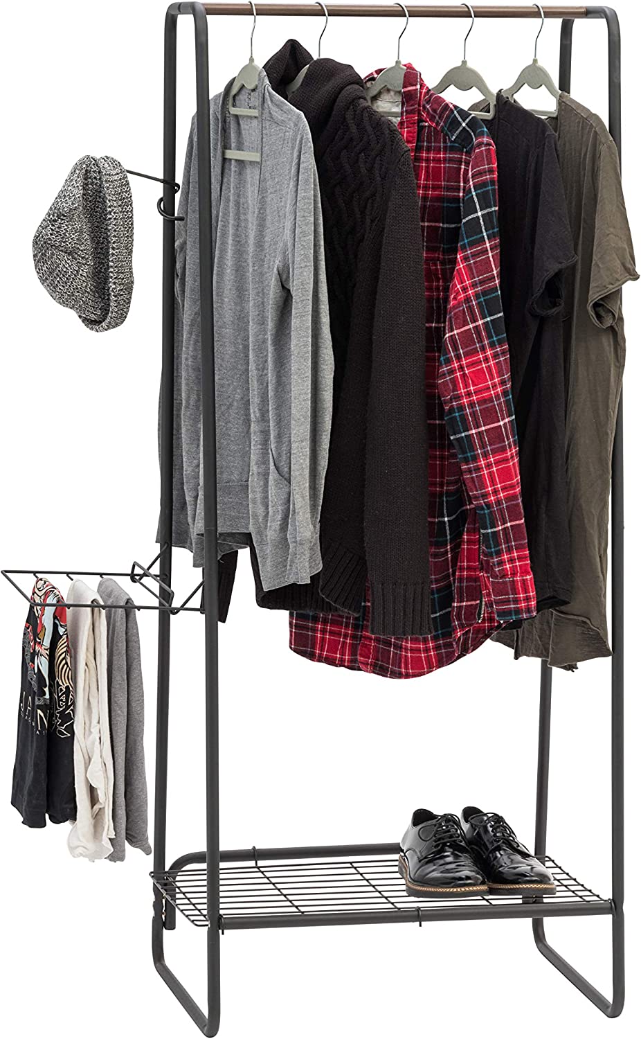 IRIS USA Clothes Rack with 2 Metal Shelves Freestanding Clothing Racks for Hanging Clothes Easy to Assemble Standing Metal Sturdy Garment and Accessories Rack Small Space Storage Solution Black Walmar...