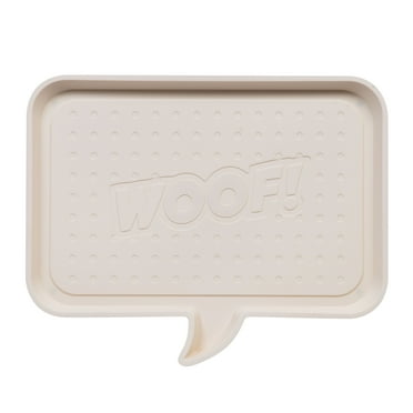 IRIS USA Medium "WOOF" Feeding Mat for Dog or Cat, Ivory
