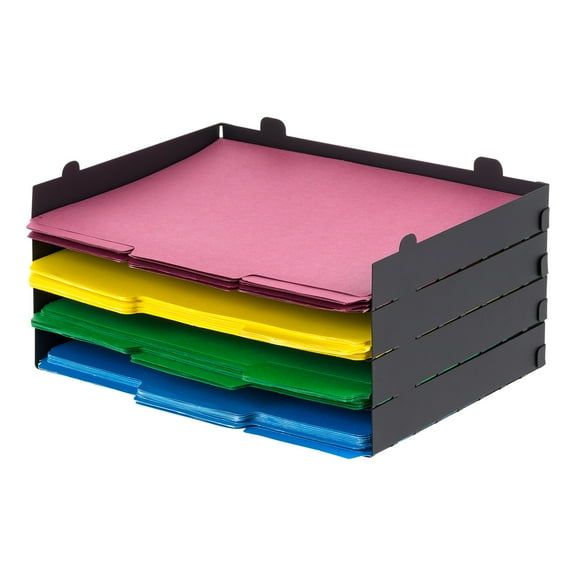 IRIS USA Metal Stackable Letter Tray Paper Organizer, Black, 4Pack