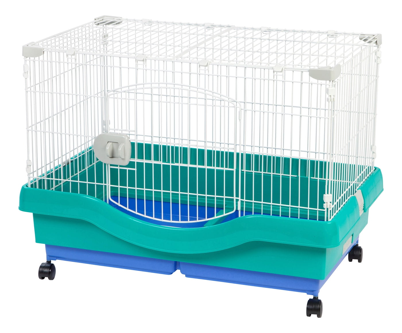 Large Green and Blue Portable Wire Guinea Pig Cage with Wheels