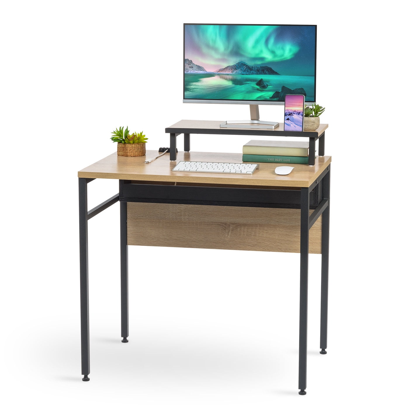 IRIS USA Office Computer Desk With Monitor Stand Organizer and