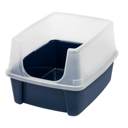 IRIS Open Top Cat Litter Box with Shield, Navy