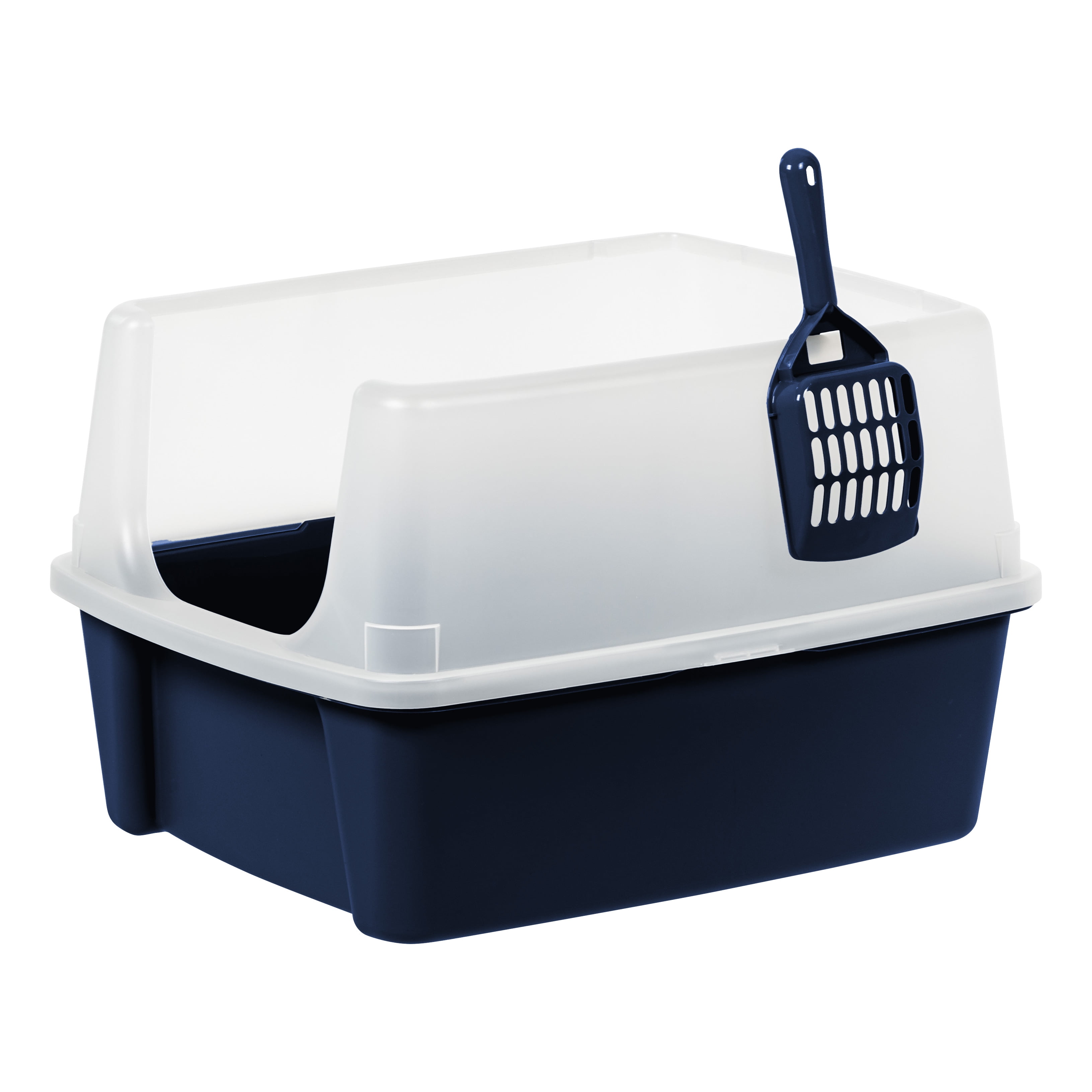 IRIS USA, OpenTop Cat Litter Box with Shield and Scoop, Cat Pan, Navy