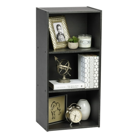 IRIS USA, Open Wood Bookcase or Storage Shelf, Black Finish, 3 Shelves