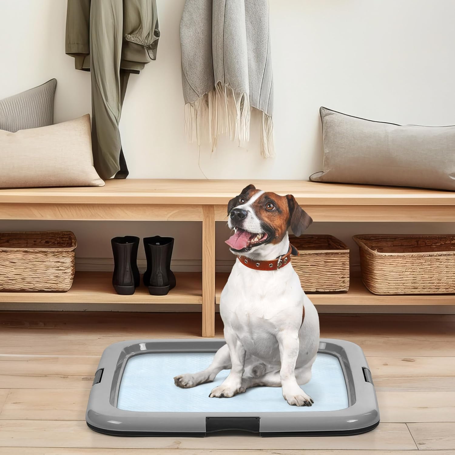 IRIS Pee Pad Holder - Dog and Puppy, Leak Protection, 22"x22" Pad or Larger, Black/Gray