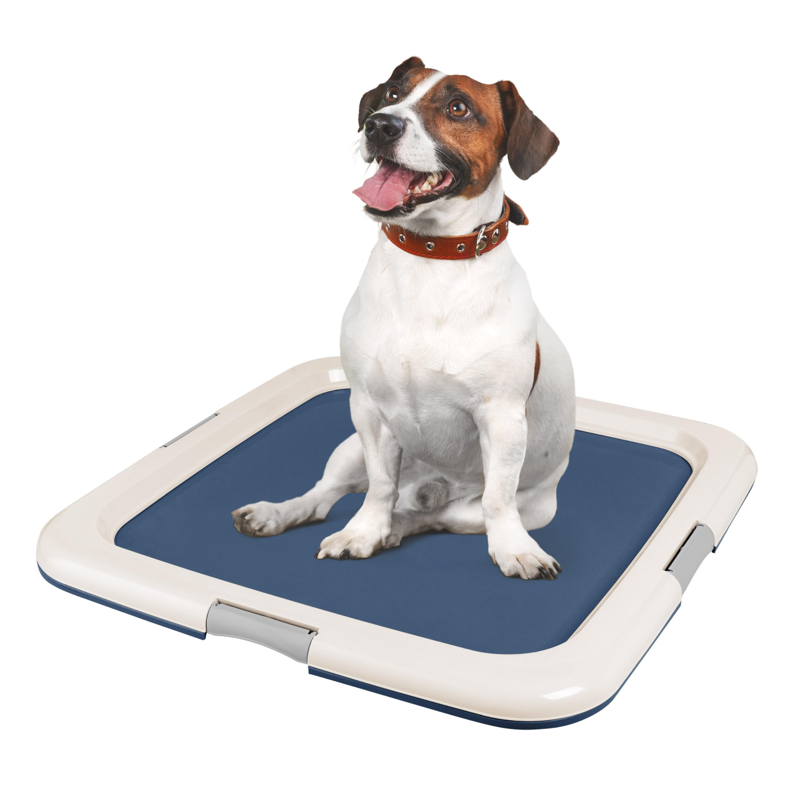 Navy and White Plastic Dog Pad Holder with Non-Skid Feet
