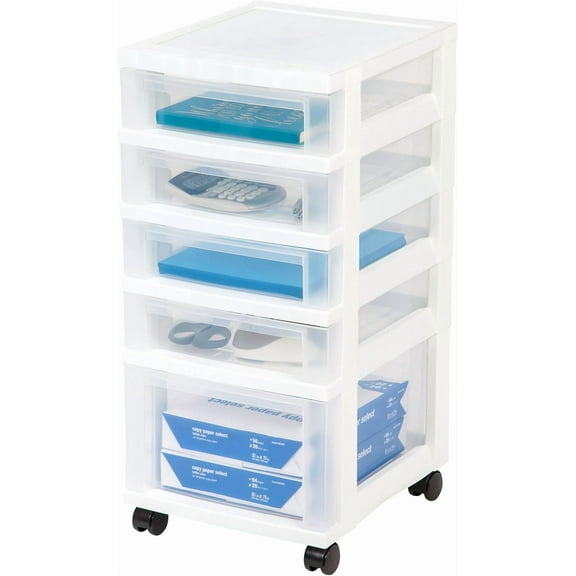 IRIS USA Plastic Drawer Storage Organizer Rolling Cart, with Wheels Casters, 6-Drawers, for Classroom Art Craft Supplies Dresser Closet Bathroom Laundry Room, White/Clear