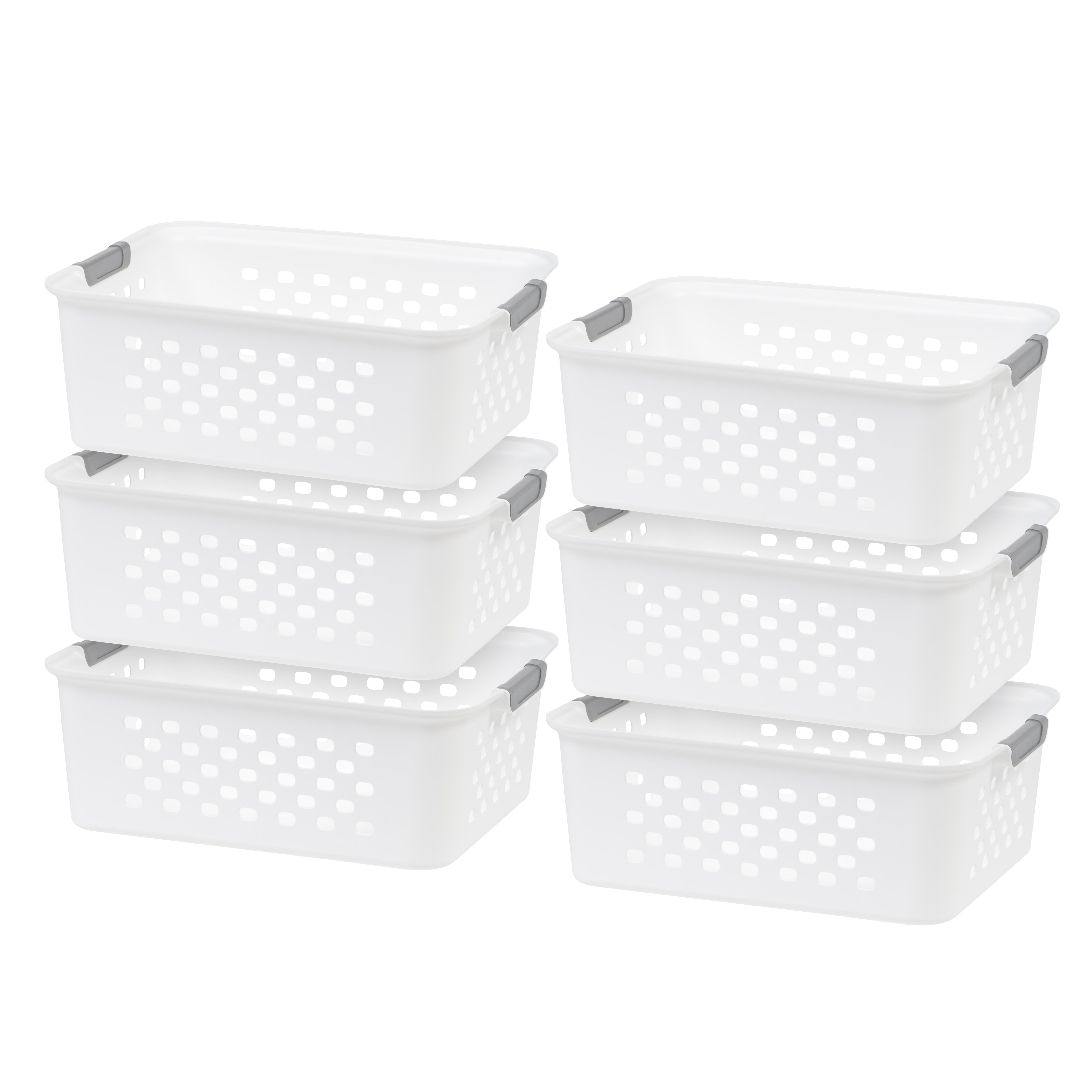 White Plastic Medium Storage Basket Set of Six