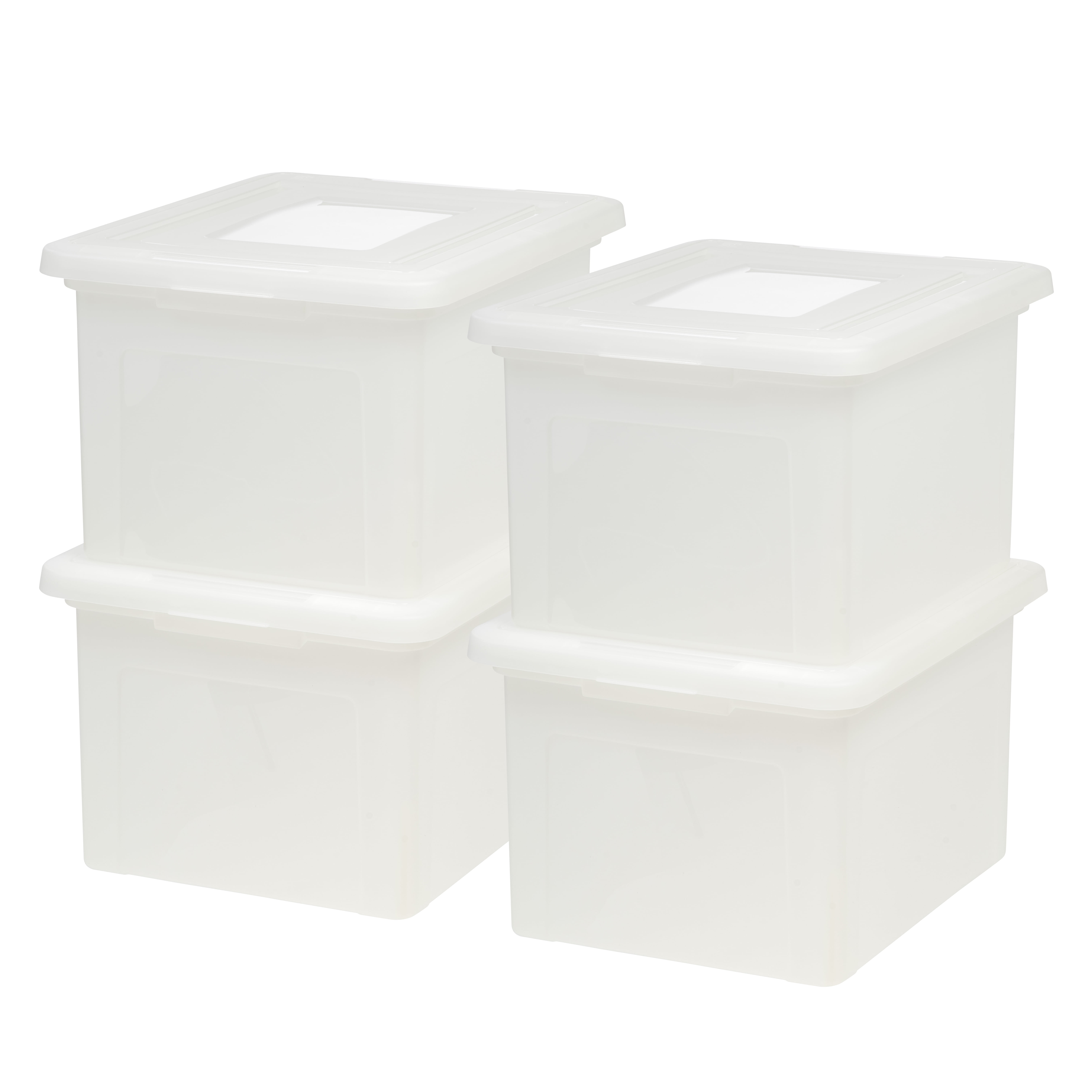 Pearl Stackable Plastic File Box Set with Secure Latching Lid, 4-Pack