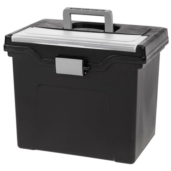IRIS Portable Letter Plastic File Box w/Organizer Lid, Black,