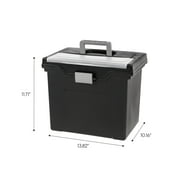 IRIS USA File Box Portable File Organizer Plastic File Box for Letter File w/ Organizer-Lid, BPA-Free Plastic Storage Organizer with Secure Buckle and Handle, Black 1 Pack