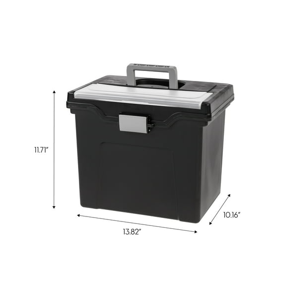 IRIS USA File Box Portable File Organizer Plastic File Box for Letter File w/ Organizer-Lid, BPA-Free Plastic Storage Organizer with Secure Buckle and Handle, Black 1 Pack