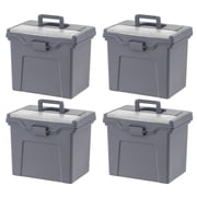 IRIS, Portable Plastic File Box with Organizer Lid, Letter Size, Gray, 4 Pk