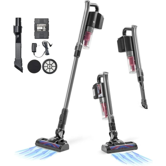 IRIS USA Power Brush Cordless Stick Vacuum for Low-profile Carpet Rugs and Hard Floors, 4-in-1 Attachments, 9000Pa Suction LED Indicator, 60K RPM 35 Min Runtime Battery, Pet Hair Cleaner