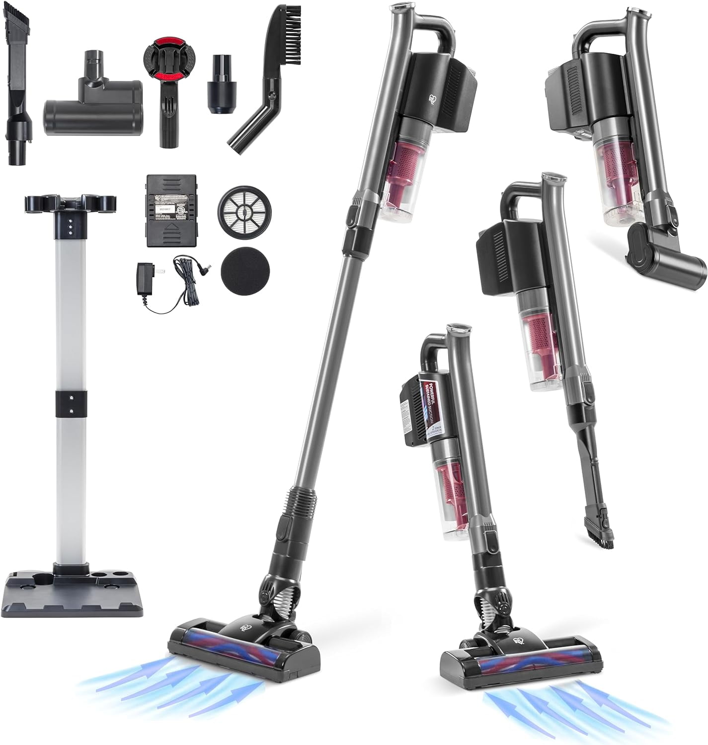 IRIS USA High Power Cordless Cyclone Stick Vacuum with LED Indicator and Attachments