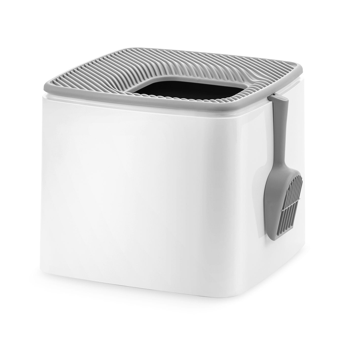 IRIS Premium Top Entry Cat Litter Box Litter Particle Catching Cover and Privacy Walls with Scoop, White