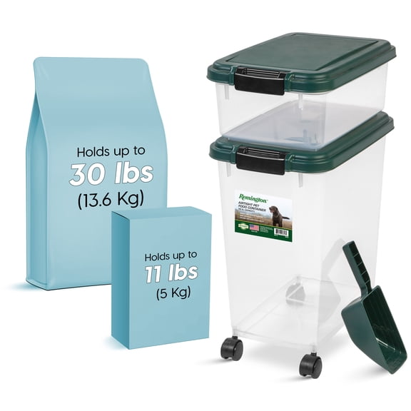 IRIS USA Remington 3-Piece Pet Food Storage Set, 30 lb and 11 lb Airtight Containers with 2-Cup Scoop