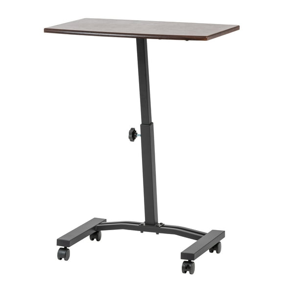 IRIS USA Single Table Height Adjustable Mobile Laptop Cart, Ergonomic Standing Desk Rolling Workstation Podium Stand from 20.4" to 33" Tall, Brown