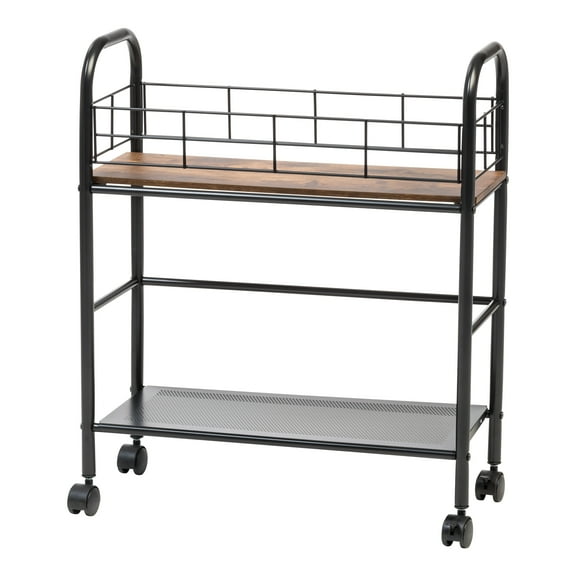 IRIS USA Slim Wood and Metal Rolling Storage Cart, Brown