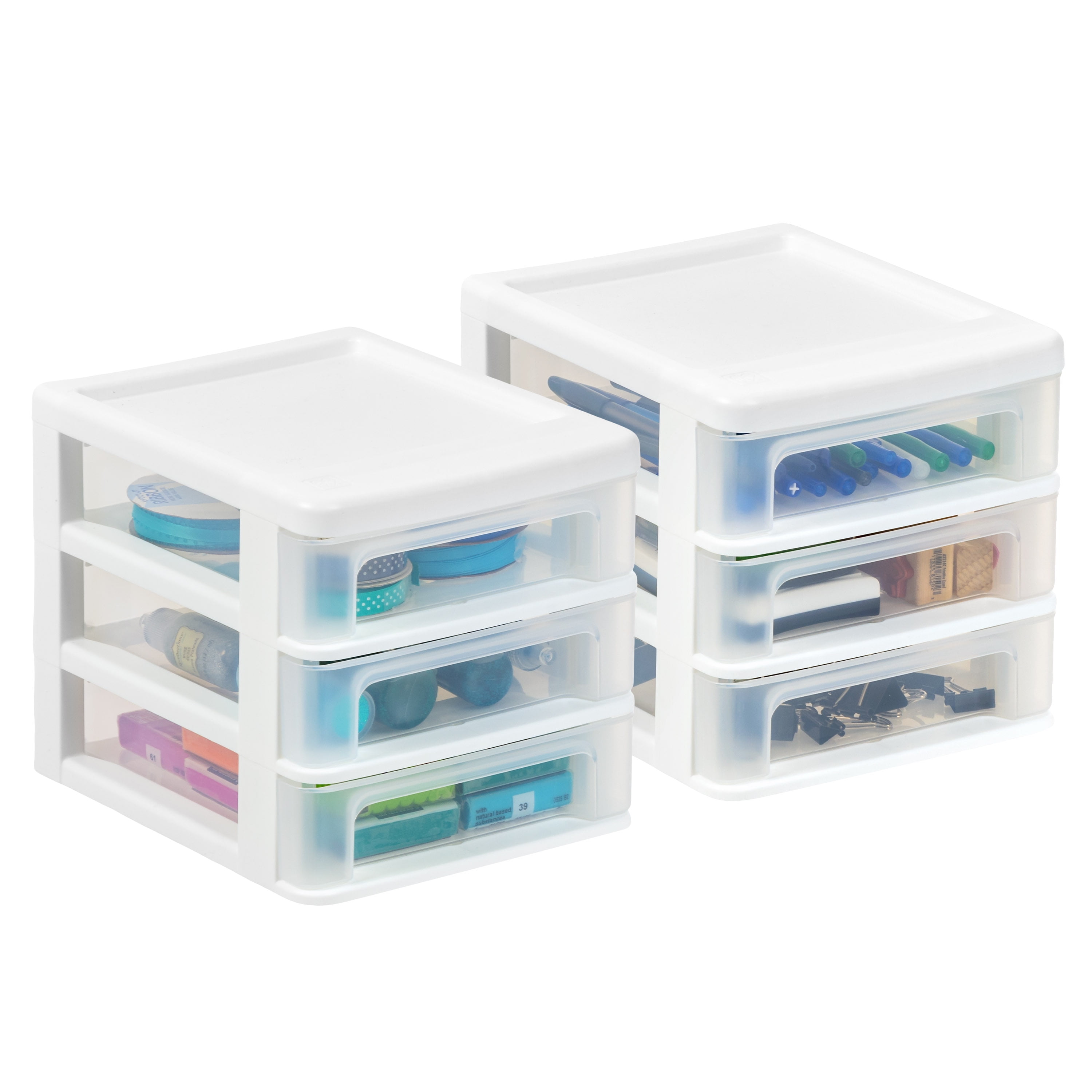 IRIS USA, Small 3 Drawer Countertop Organizer, 2 Pack - White