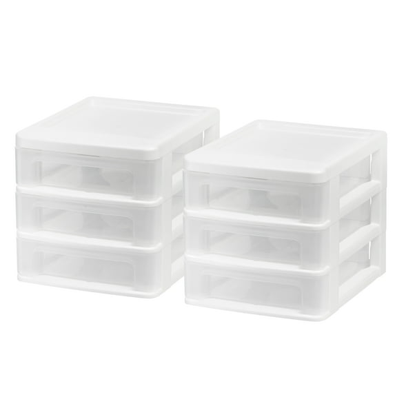 IRIS USA Small 3-Drawer Desktop Organizer, 2 Pack, Stackable, for Office, School, Stationary, Makeup Organizer, Bathroom, Utility, White
