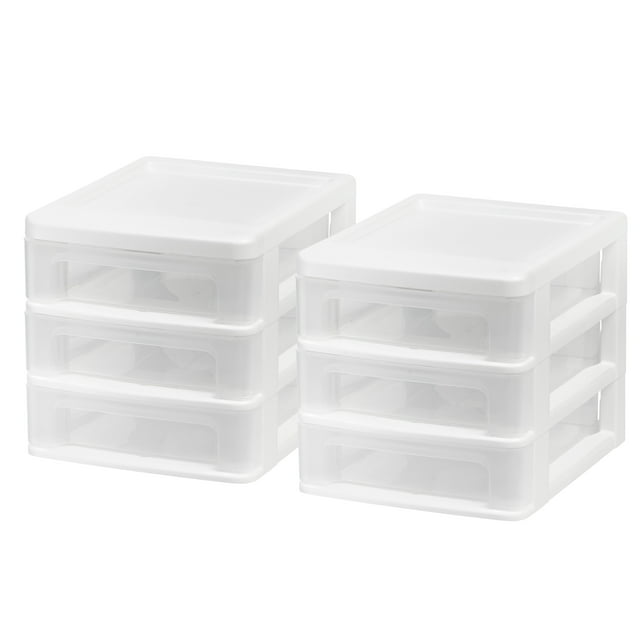 IRIS USA Small 3-Drawer Desktop Organizer, 2 Pack, Stackable, for Office, School, Stationary, Makeup Organizer, Bathroom, Utility, White