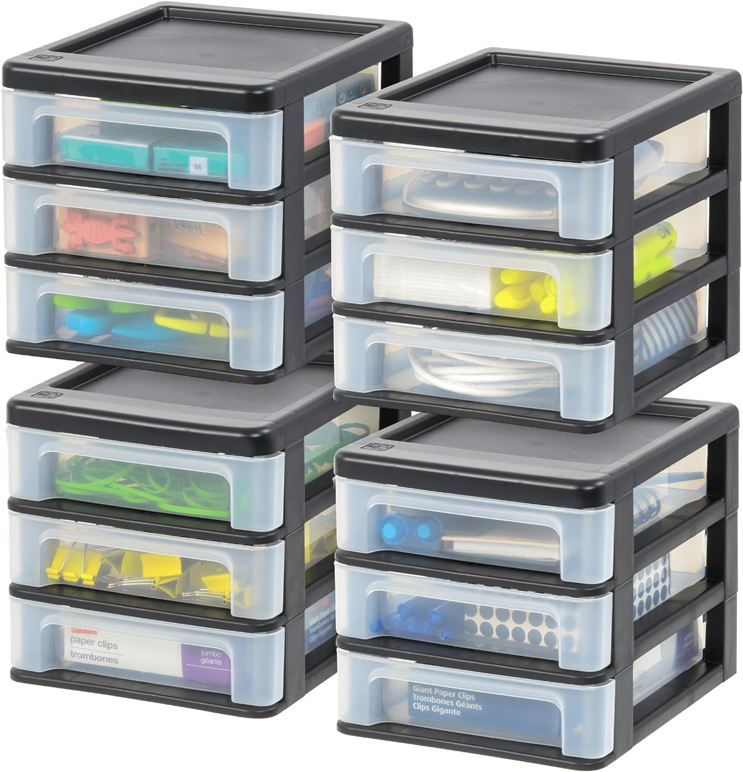 Small Black Plastic 3-Drawer Stackable Desktop Organizer