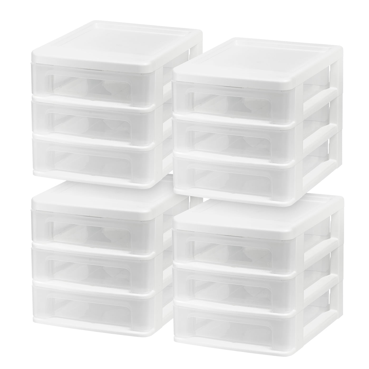 Clear Plastic 3-Drawer Stackable Desk Organizer Set, 4-Pack