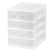 IRIS Small 4-Drawer Compact Desktop Organizer, Stacking Desktop Unit, White-Clear, Single