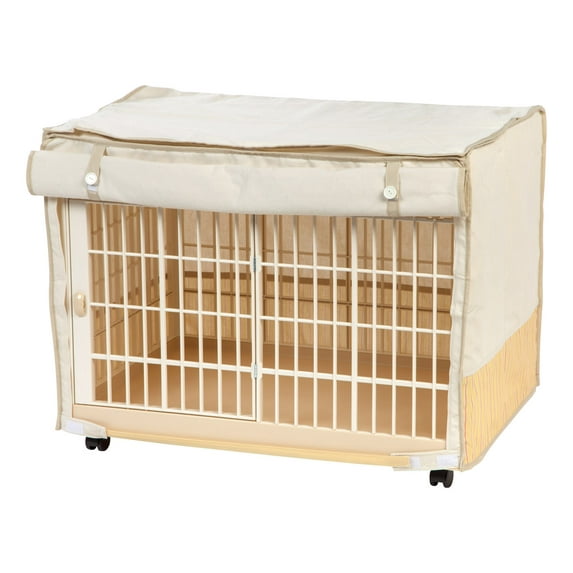 IRIS USA Small Covered Rolling Plastic Animal Cage with Cover and wheel, Beige