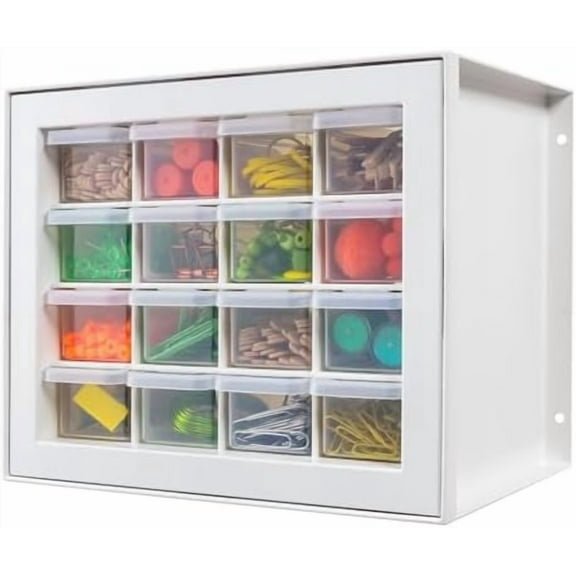 IRIS USA Small Drawer Organizer Storage, 16-Drawer Craft Cabinet for Screws Hardware Art Supplies Small Parts Nuts Bolts Nails Tool Container, Drink Packet and Water Flavor Packet Organizer, White