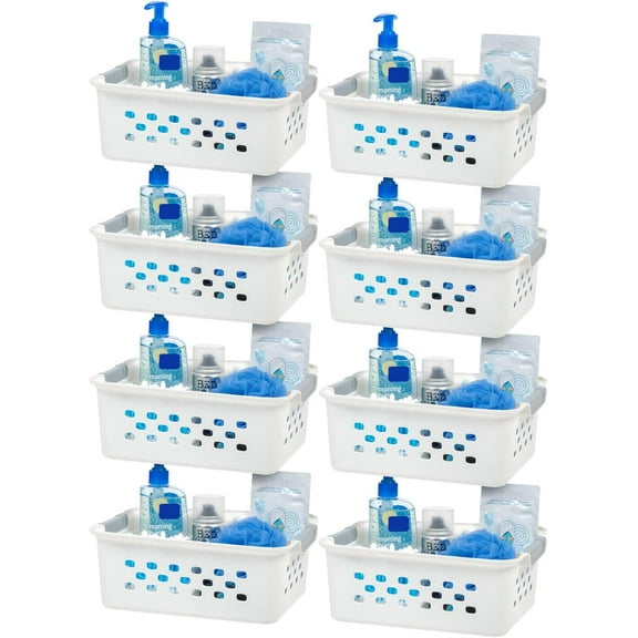 IRIS USA Small Plastic Basket Storage, 8Pk, White